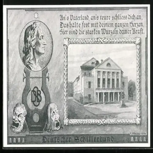 AK Weimar / Thüringen, Portrait Friedrich Schiller und Nationaltheater, Deutscher Schillerbund