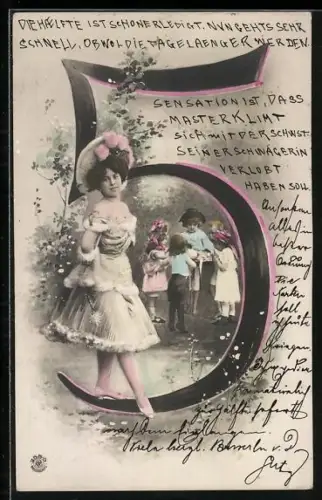 AK Dame im Kleid mit Kindern, Zahl 5