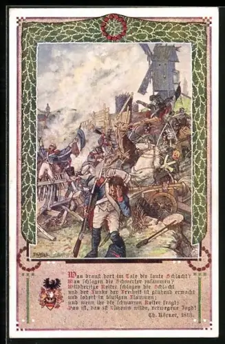 Künstler-AK T. Welzl: Was braust dort im Tale die laute Schlacht?