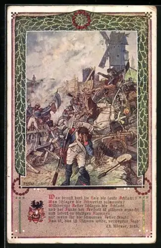 Künstler-AK T. Welzl: Was braust dort im Tale die laute Schlacht?