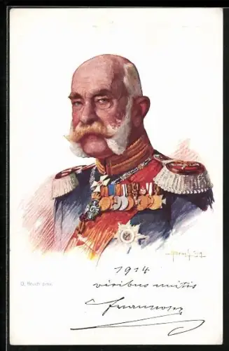 Künstler-AK Kaiser Franz Josef I. von Österreich in Uniform mit Epauletten