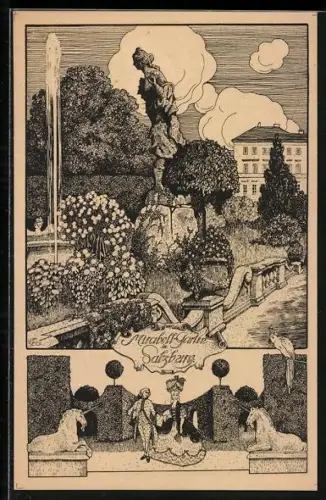 Künstler-AK Ulf Seidl: Salzburg, Impressionen aus dem Mirabell-Garten