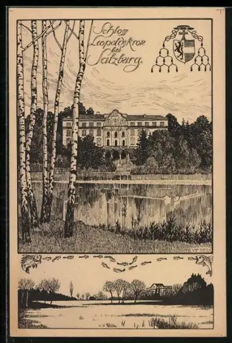 Künstler-AK Ulf Seidl: Salzburg, Schloss Leopoldskrone, Wappen