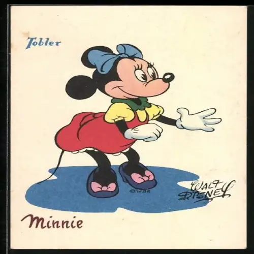 Künstler-AK Walt Disney's Minnie Maus / Mouse im roten Kleid