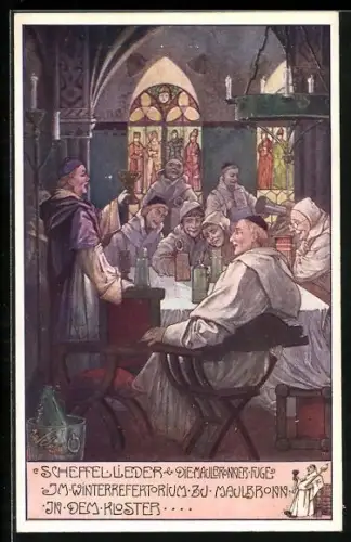 Künstler-AK T. Welzl: Maulbronn, Scheffellieder im Kloster