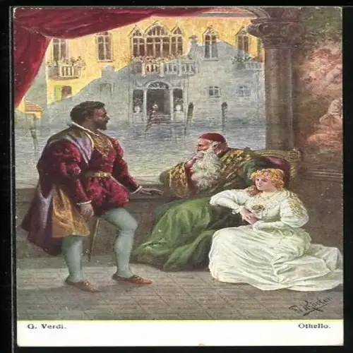 Künstler-AK Fr. Rösler: Verdi, Othello, Mann bei einem sitzenden Paar