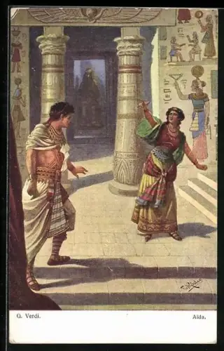 Künstler-AK Fr. Rösler: Szene aus Aida von G. Verdi, im ägyptischen Tempel