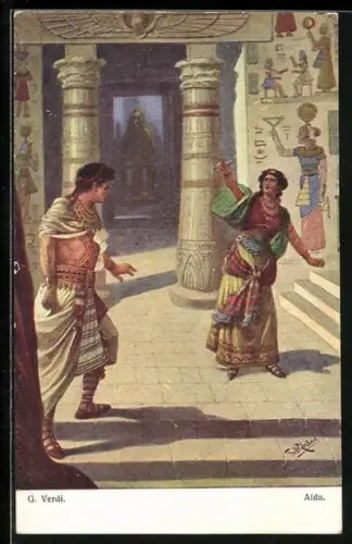 Künstler-AK Fr. Rösler: Szene aus Aida von G. Verdi, im ägyptischen Tempel