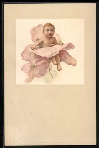 Künstler-AK Kleinkind in Blüte, Jugendstil