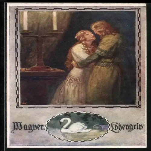 AK Wagner, Lohengrin umarmt Mädchen