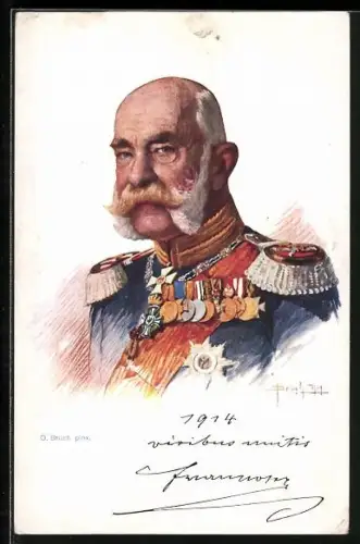 Künstler-AK Kaiser Franz Josef I. von Österreich in Uniform mit Epauletten
