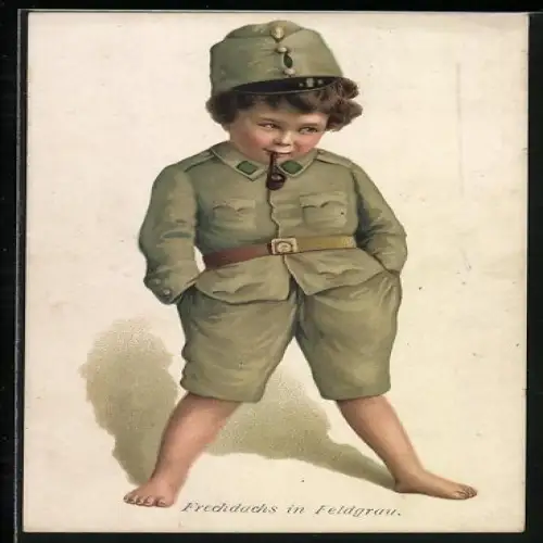 Künstler-AK Kleiner Junge in Uniform mit Pfeife