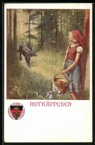 AK Deutscher Schulverein Nr. 59: Rotkäppchen trifft den Wolf im Wald
