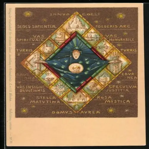 Künstler-AK sign.: Augustin Pacher, Janua Coeli, Sedes Sapientiae, Foederis Arc