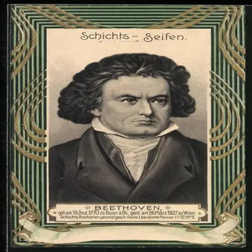 AK Aussig, Georg Schicht Seifen- & Kerzenfabrik, Portrait Ludwig van Beethoven