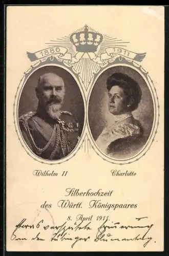 AK Wilhelm II. und Charlotte von Württemberg zur Silberhochzeit 1911