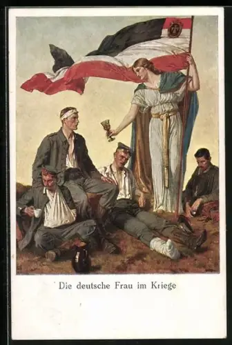 AK Die deutsche Frau im Kriege verteilt Wasser an die durstigen Krieger, Rotes Kreuz