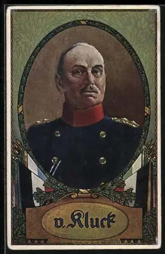 AK Portrait von Generaloberst Alexander von Kluck in Uniform, Reichsfahne