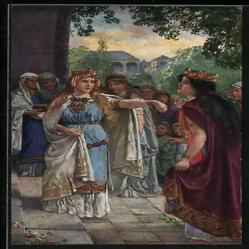 Künstler-AK Heinrich Hoffmann: Nibelungen, Kriemhild zeigt Brunhild ihren Ring