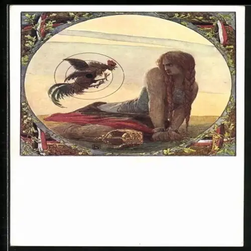 AK Gefesselter König und ein Hahn