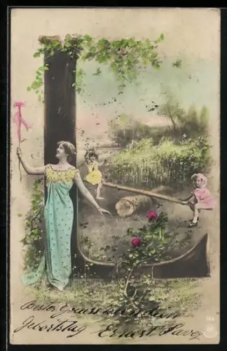 AK Mädchen auf einer Wippe neben dem Buchstaben L