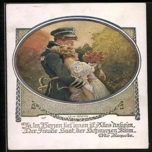 Künstler-AK W. Braun, Deutscher Schulverein Nr. 1199: Soldat in Uniform umarmt seine Geliebte