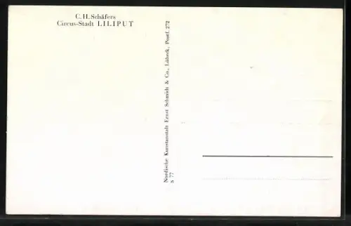 AK C. H. Schäfers Circus-Stadt Liliput, Gruppenaufnahme kleinwüchsiger Artisten, Liliputaner