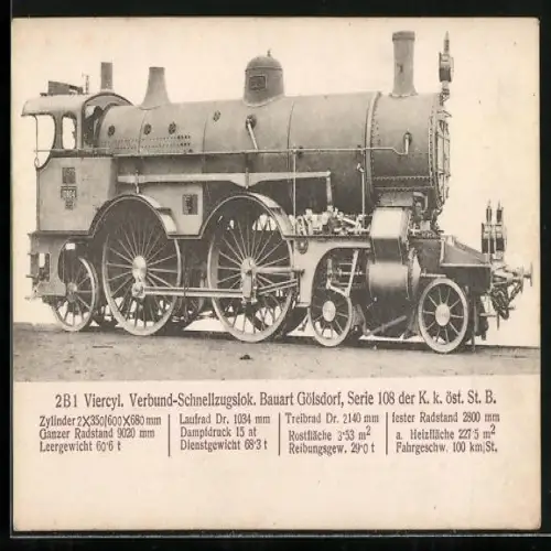 AK 2B1 Viercyl. Verbund-Schnellzuglokomotive, Serie 108, österreichische Eisenbahn