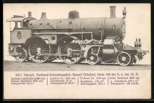 AK 2B1 Viercyl. Verbund-Schnellzuglokomotive, Serie 108, österreichische Eisenbahn