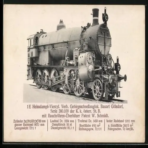 AK Gebirgsschnellzuglok Bauart Gölsdorf Serie 380. 100 der K. k. österr. St. B.
