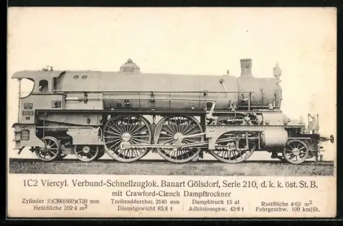 AK 1C2 Viercyl. Verbund-Schnellzuglokomotive, Serie 210, österreichische Eisenbahn