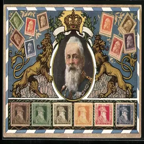 AK Prinzregent Luitpold, Briefmarken, Krone