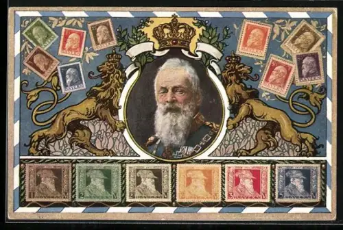 AK Prinzregent Luitpold, Briefmarken, Krone