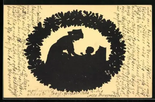 Künstler-AK Chemnitz, Margeritentag 28.2.1911, Mutter mit Kind, Schattenriss
