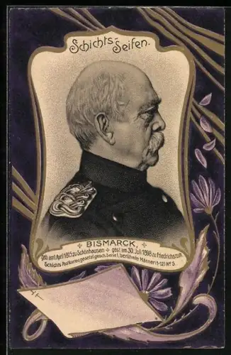 AK Otto von Bismarck, Portgrait in Uniform, Medikament Schichtsseifen