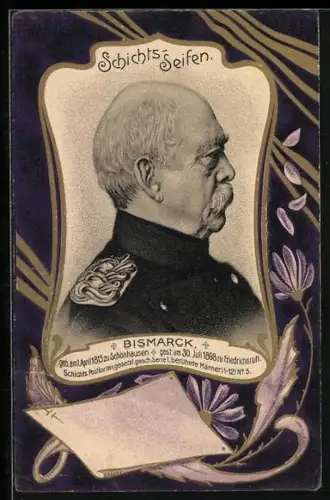 AK Otto von Bismarck, Portgrait in Uniform, Medikament Schichtsseifen