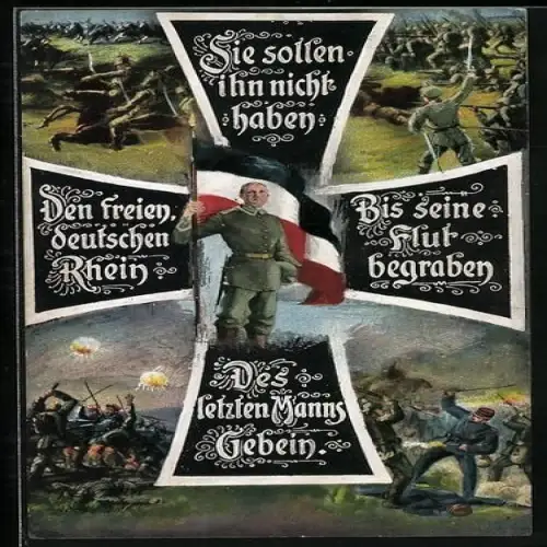 AK Eisernes Kreuz mit Soldat in Uniform und Nationalfahne