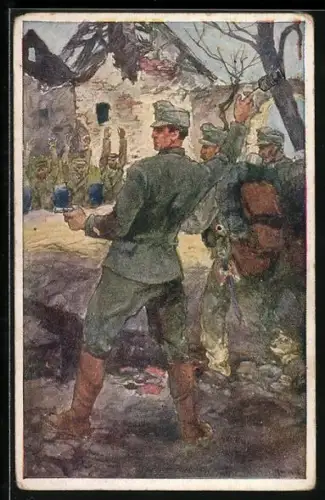 Künstler-AK Rotes Kreuz Nr. 356: Kadett Pentlicha nimmt russ. Feldwache gefangen