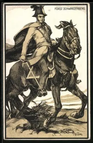 Künstler-AK Roubal: Fürst Schwarzenberg zu Pferd