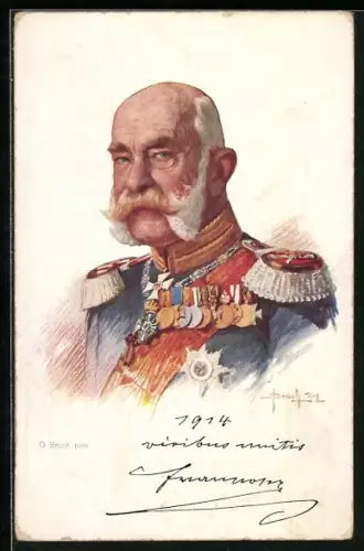Künstler-AK Kaiser Franz Josef I. von Österreich in Uniform mit Epauletten