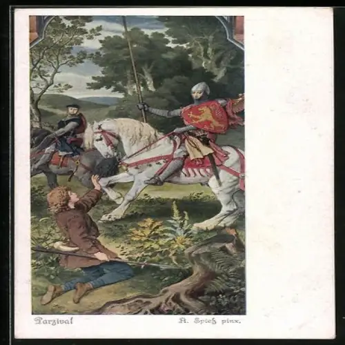 AK Parsival, Serie 247, Nr. 4418, Ritter zu Pferd im Walde