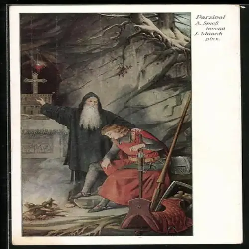 AK Parzival, Szene aus der Sage, Merlin spendet Trost