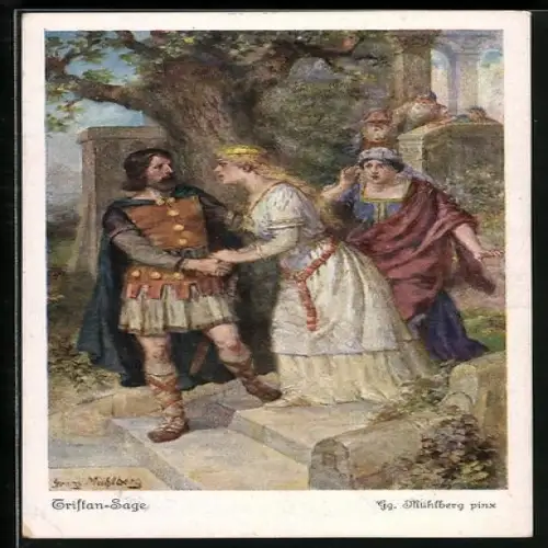 Künstler-AK Georg Mühlberg: Märchen Tristan und Isolde, Tristan flieht vor dem Zorn König Markes