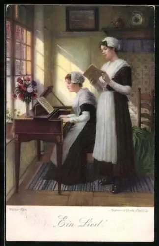 Künstler-AK Meissner & Buch (M&B) Nr. 2608: Zwei Junge Damen musizieren