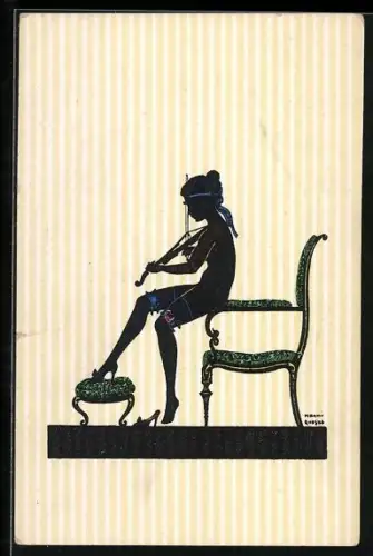 Künstler-AK Manni Grosze: Junge Frau spielt Violine