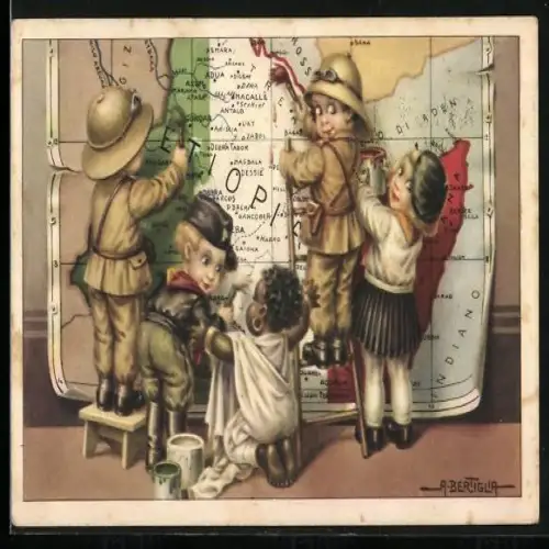 Künstler-AK A. Bertiglia: kleiner ital. Soldat in Äthiopien, Propaganda