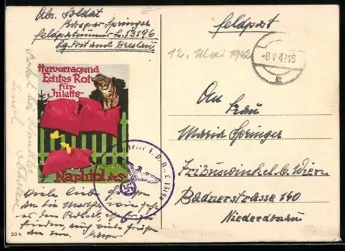 Künstler-AK Ludwig Hohlwein: Reklame für Kissen-Inletts, Naphtol A. G., Katze sitzt auf einem Kissen