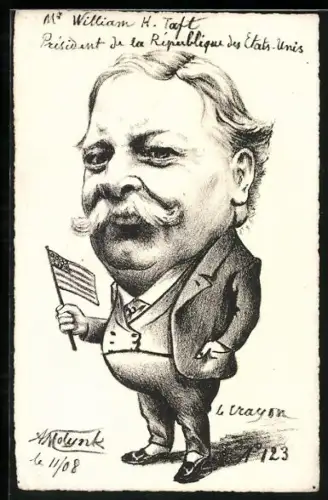 Künstler-AK sign. Molynk: Präsident der USA William H. Taft mit US-Amerikanischer Fahne