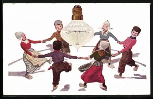 AK Philips Projector, Glühbirnen-Reklame, niederländische Kinder