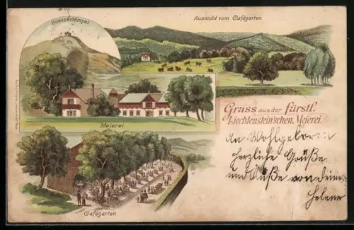 Lithographie Liechtenstein, Fürstlich Liechtenstein`sche Meierei mit Cafe-Garten